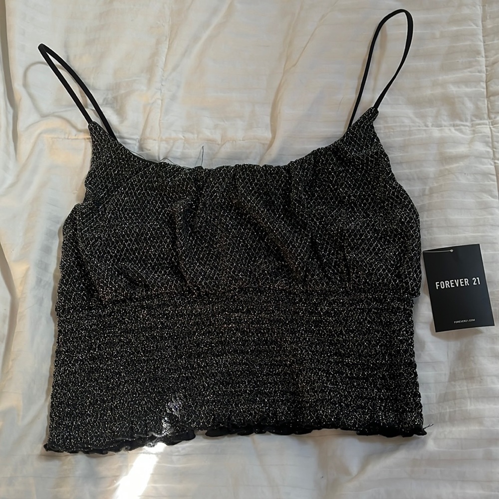 Forever 21 blank and silver shimmer tank top